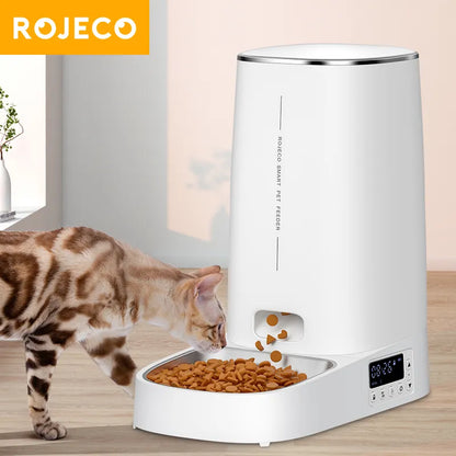 ROJECO 4L Automatic Pet Feeder - Button Version Auto Cat Food Dispenser Accessories Smart Control Pet Feeder For Cats Dog Dry Food