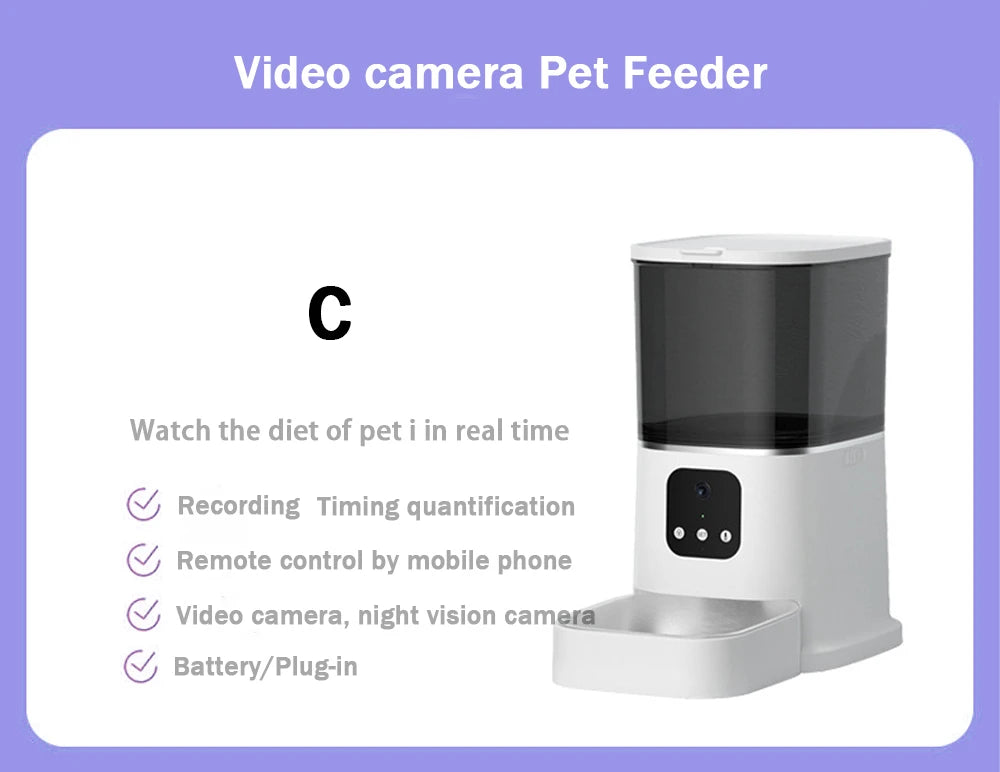 6L Automatic Cat Feeder, Real-time monitoring and tracking of pet's eating habits with video camera feeder and remote access via smartphone.