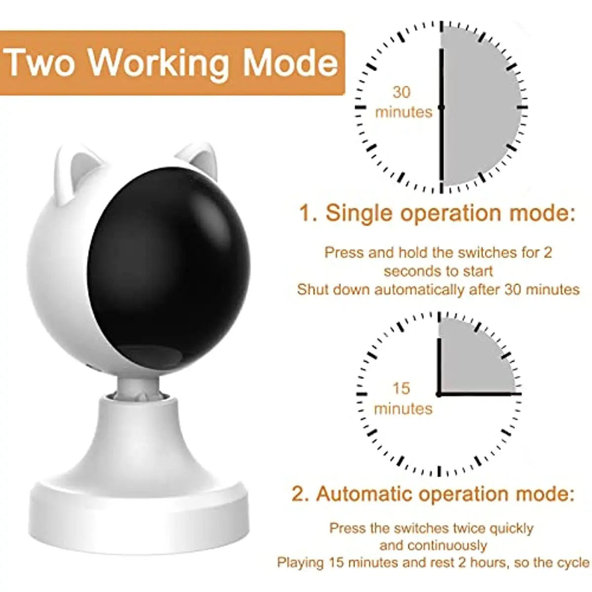 Two modes: single operation (start/stop after 30 minutes) and automatic (play for 15 minutes, rest for 2 hours)