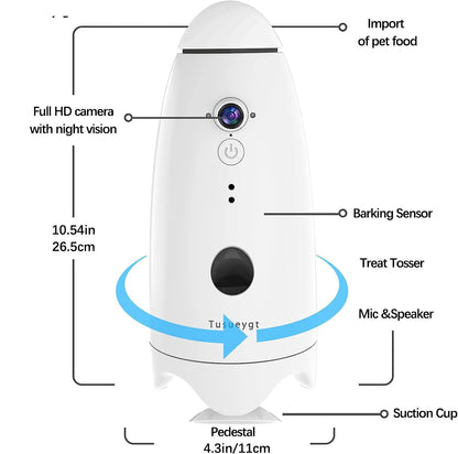 Smart 1080p Dog Camera - with Treat Dispenser 180°View Pet Treat Tossing Dog Camera with Phone App 2 Way Audio Android&iOS