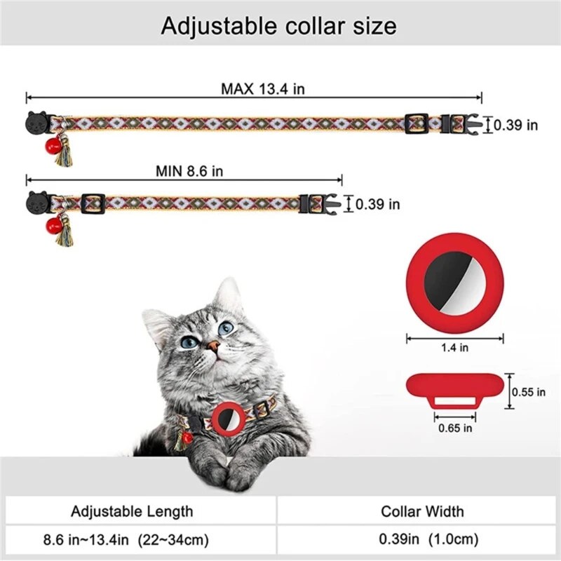 Anti-Lost Cats Collar - Breakaway Cats Collar Waterproof GPS Trackers Holder Lightweight Safety Pet Collars 0.4’’ Width