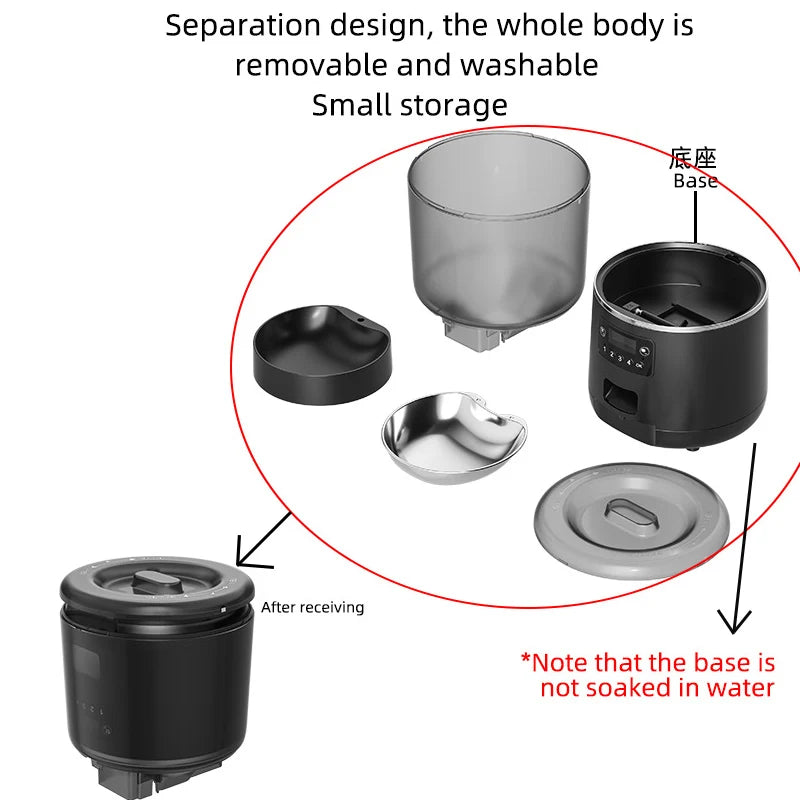 Cat Timing Feeder, Detachable and washable main body with compact storage base, easy to clean.