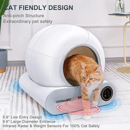 Tonepie 65L Automatic Smart Cat Litter Box - Self Cleaning Fully Enclosed Cat Litter Box Pet Toilet Litter Tray English versions