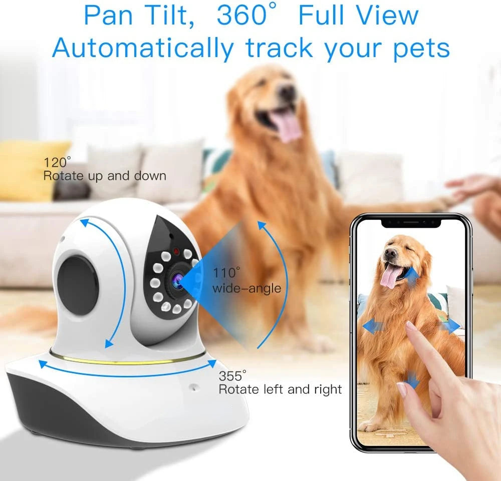 AMOBOX Pet Camera, Capture 360° views of pets with wide-angle lens and automatic tracking.