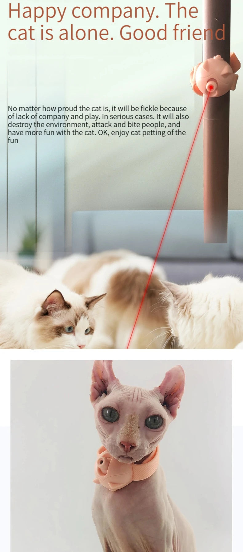 Smart Laser Tease Cat Collar, Lonely cats can be destructive without social interaction and play.