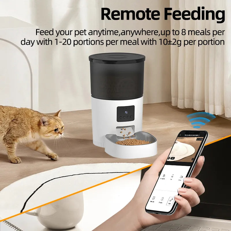 ROJECO Automatic Cat Feeder With Camera - Video Cat Food Dispenser Pet Smart Voice Recorder Remote Control Auto Feeder For Cat Dog