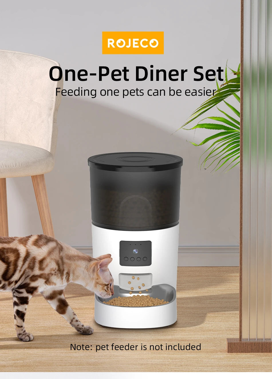 ROJECO Stainless Stee Feeder, Stainless steel feeder bowl for one pet, compatible with 3L automated feeders.
