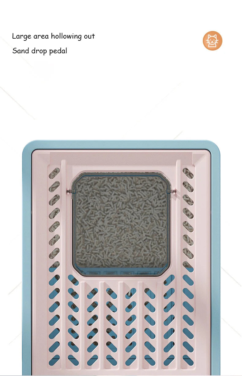 VOFORD Front Entry Top Exit Cat Litter Box, Spacious design with easy-clean sand-like surface and convenient foot pedal.