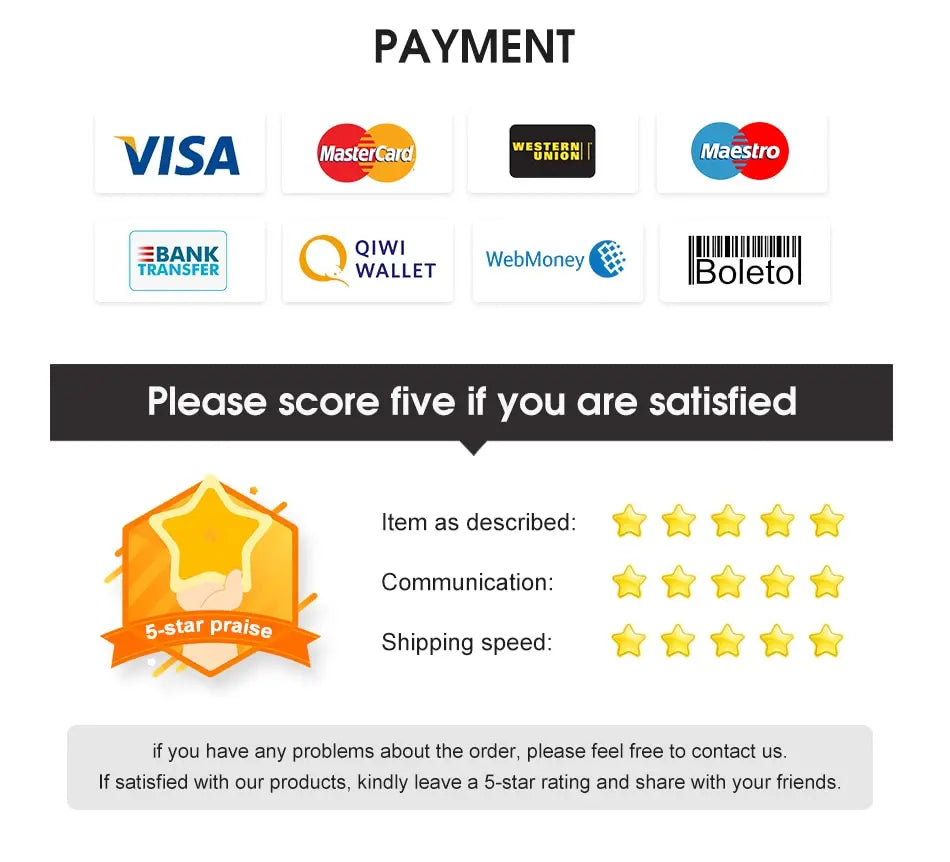 Payment options: Visa, Mastercard, Maestro, WebMoney; provide feedback on communication and shipping.