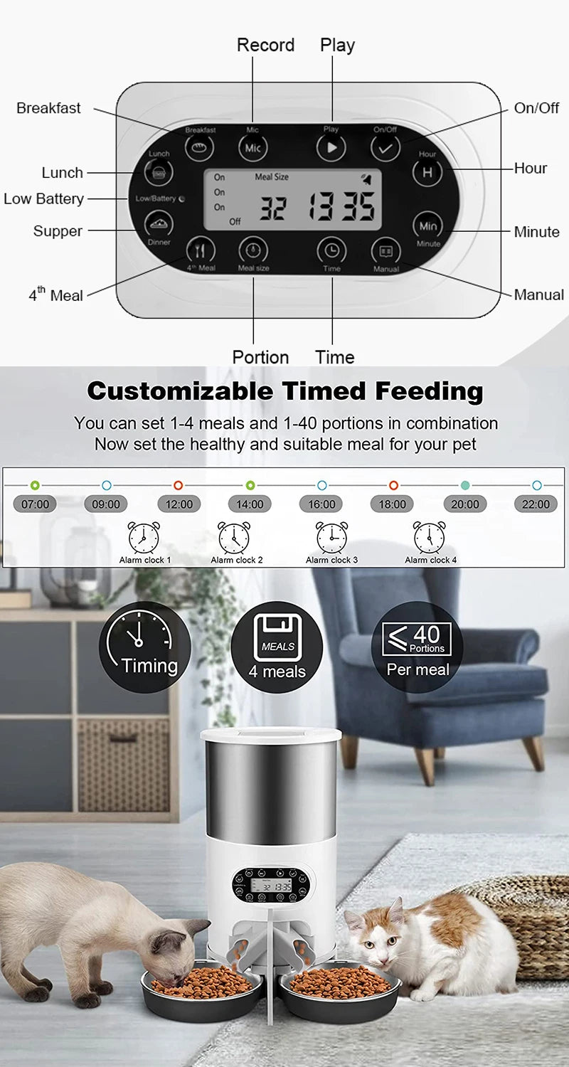 Smart APP 3L Pet Feeder, Smart Feeder for pets: customize meals, portion sizes, and schedules remotely.