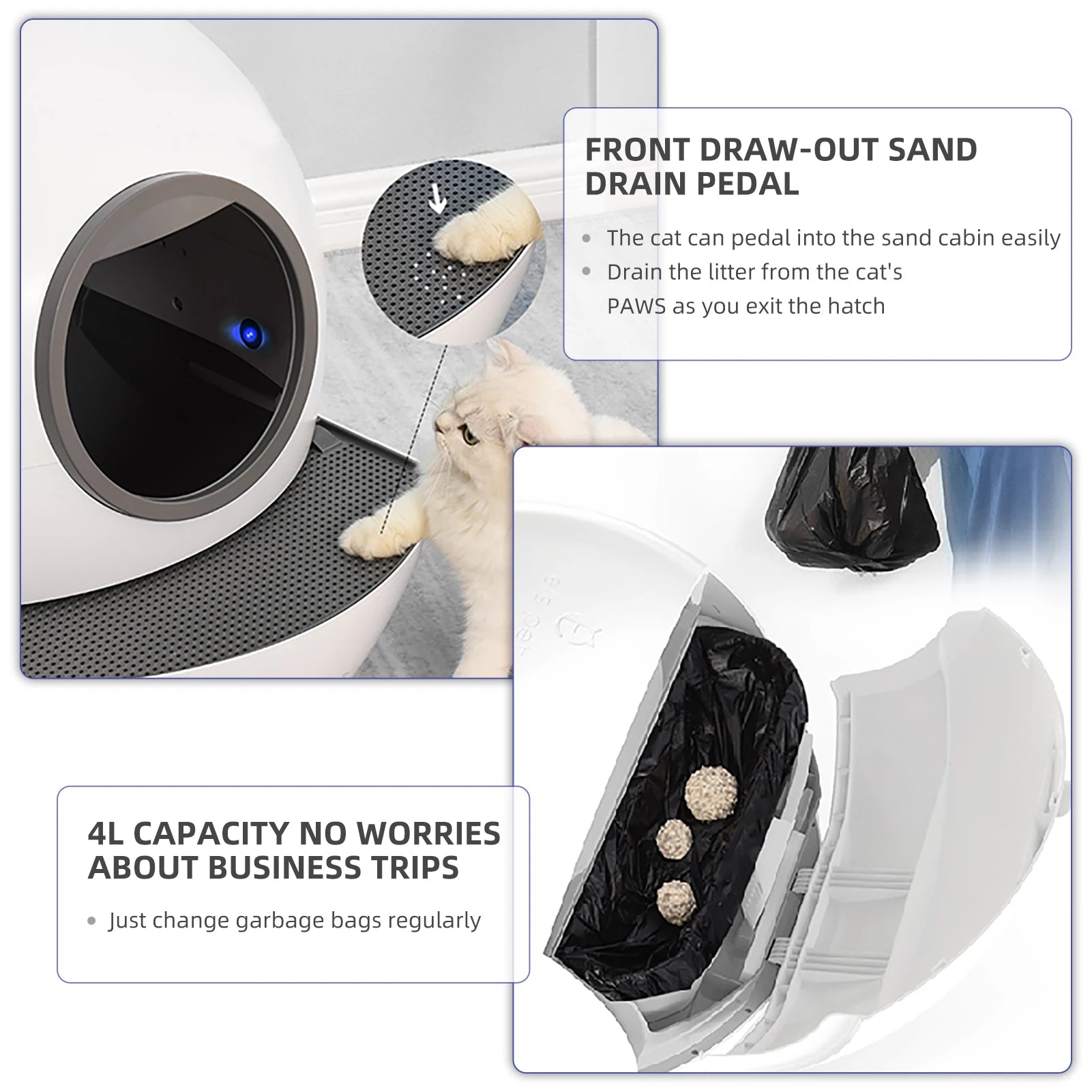 VOFORD Cat Litter Box, Cats' litter drainage pedal holds 4L, perfect for busy homes.