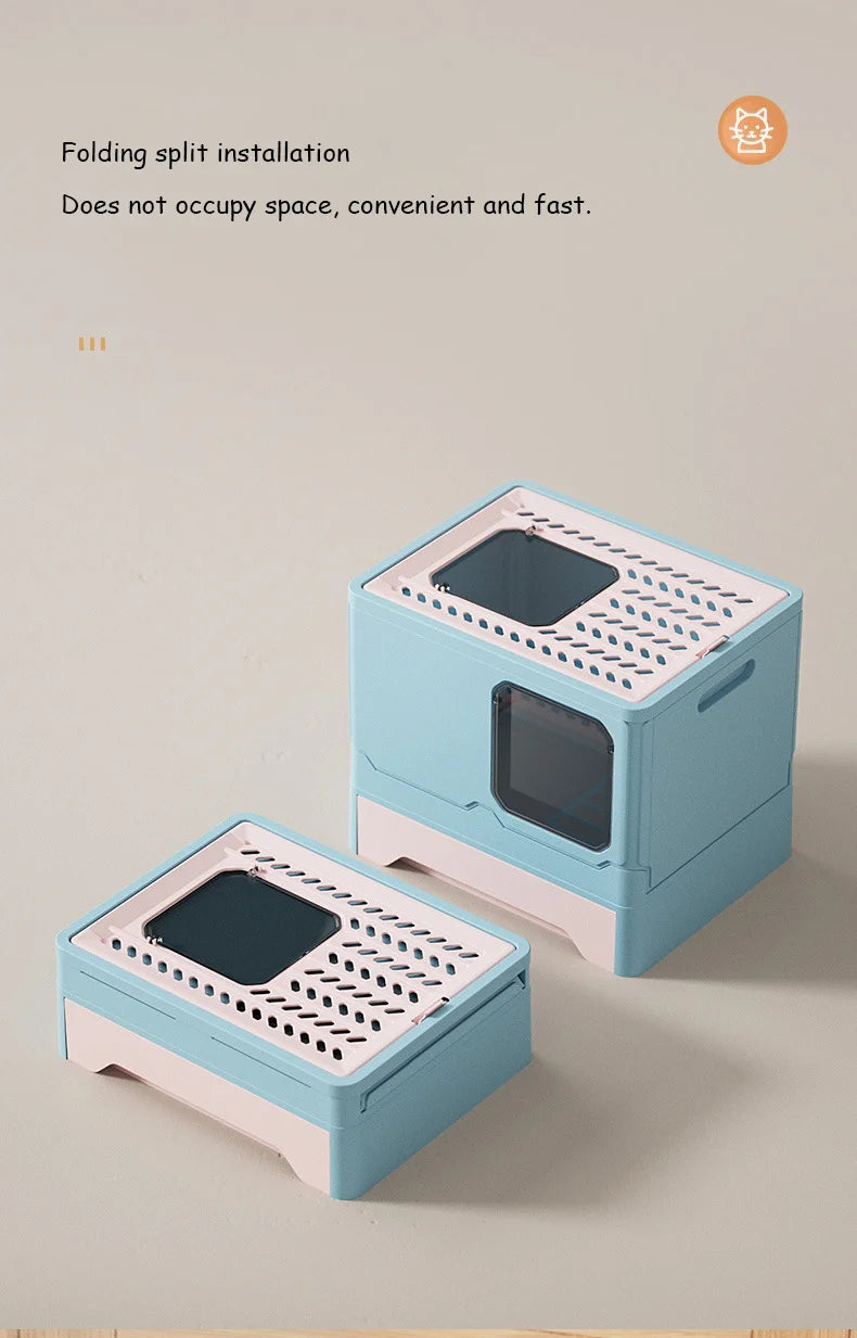 VOFORD Front Entry Top Exit Cat Litter Box, Space-saving foldable design allows for easy setup and quick installation, perfect for small spaces.