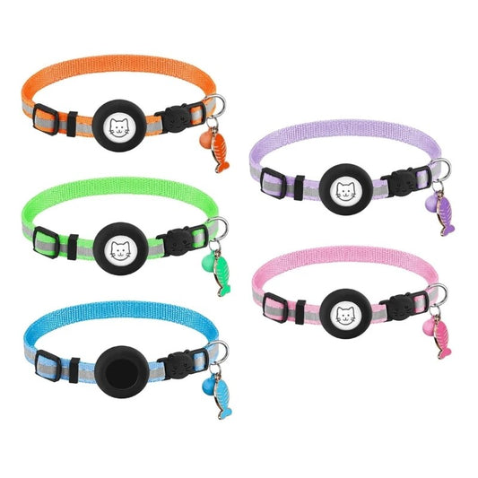 Reflective Cats Collar - Waterproof Pet Collar with Tracker-Holder & Bell Breakaway Pet Collar Safety & Adjustable Collar