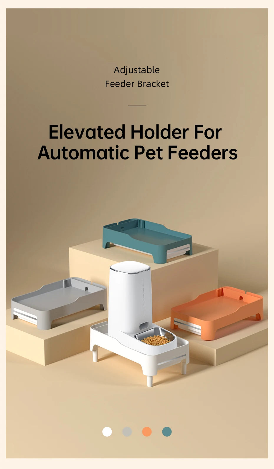 ROJECO Elevated Holder For Automatic Pet Feeder, Adjustable feeder bracket for automatic pet feeders, elevates bowls to a comfortable height.