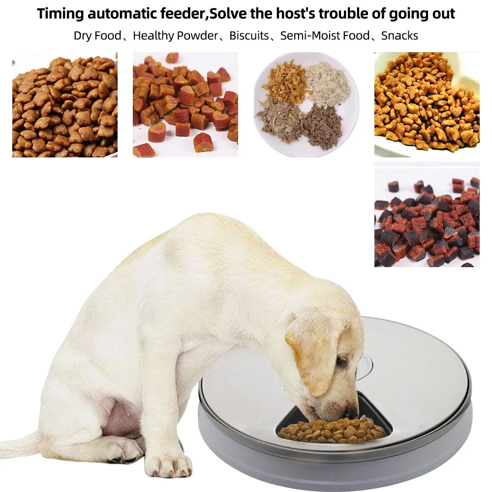 24 Hours Pet Automatic Feeder - 6 Grids Electric Dry Wet Food Dispenser With Voice Recorder Round Timing Feeder For Cat Dog Pet