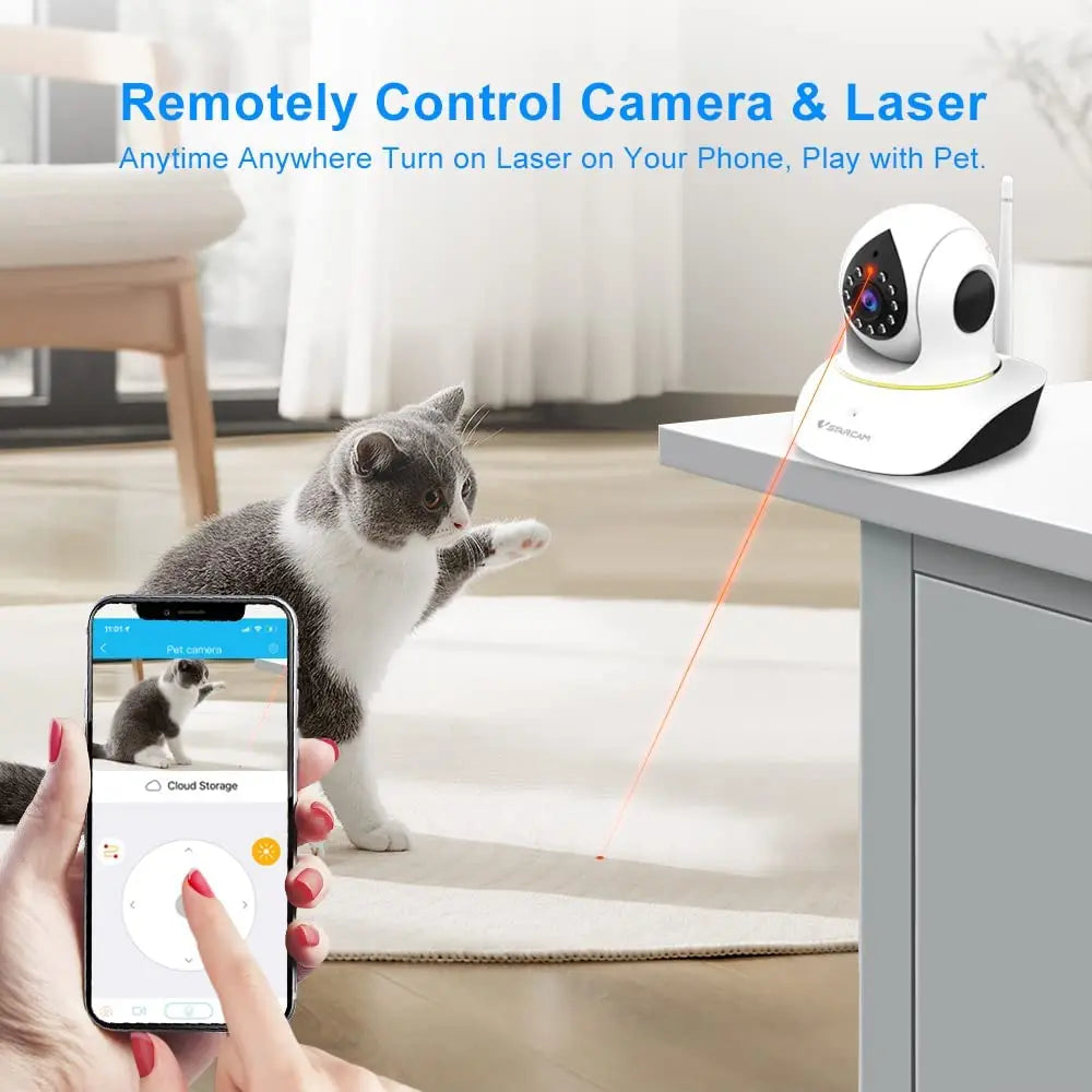 AMOBOX Pet Camera, Remote pet play: Control camera and laser from phone for high-def video and interactive play.