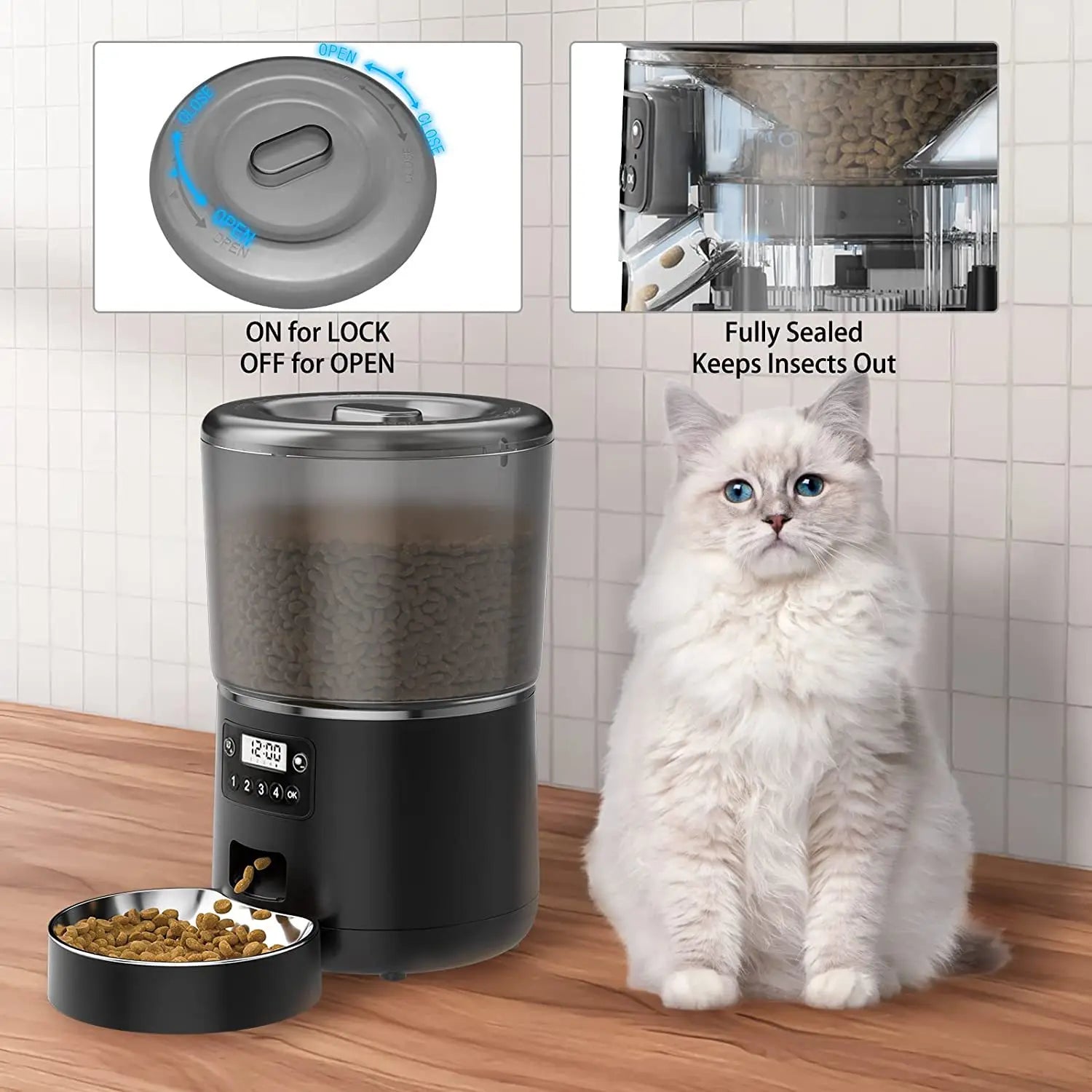Tuya Smart WiFi 4L Pet Feeder, Stable and non-slip base with easy installation for protecting pets.