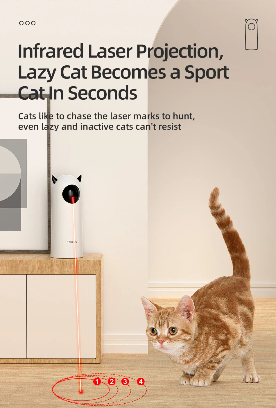 Lazy cats transformed into sporty hunters by ROJECO's infrared laser projection.