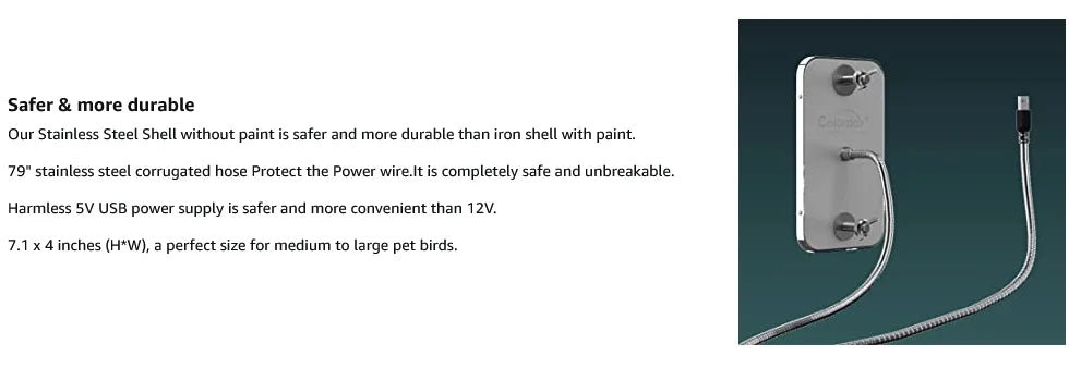 Birds Thermostat Lamp, Stainless steel shell and corrugated hose ensure safe and durable bird feeder.