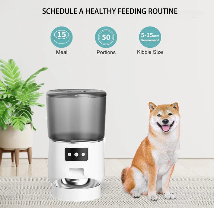 Tuya Smart WiFi 4L Pet Feeder, Adjustable portion control for pet food kibble, suitable for small to medium-sized animals.