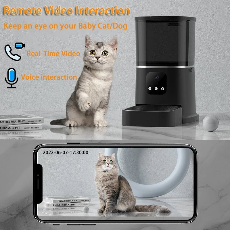 6L Automatic Cat Feeder, Real-time video monitoring and voice interaction for remote pet tracking and engagement.