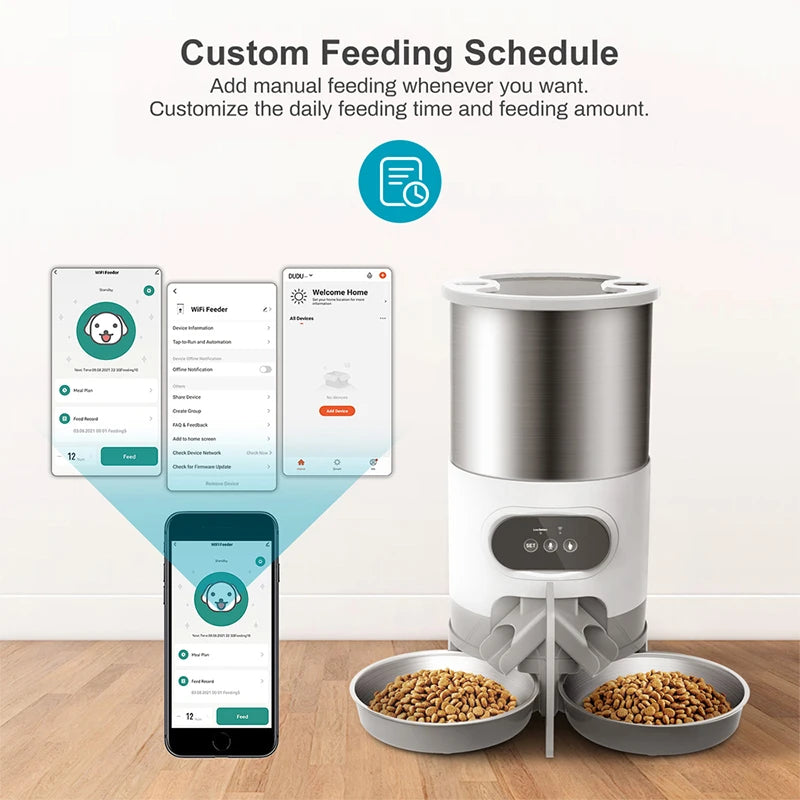 Smart APP 3L Pet Feeder, Easy pet feeding scheduling: customize meal times and amounts for flexible care.