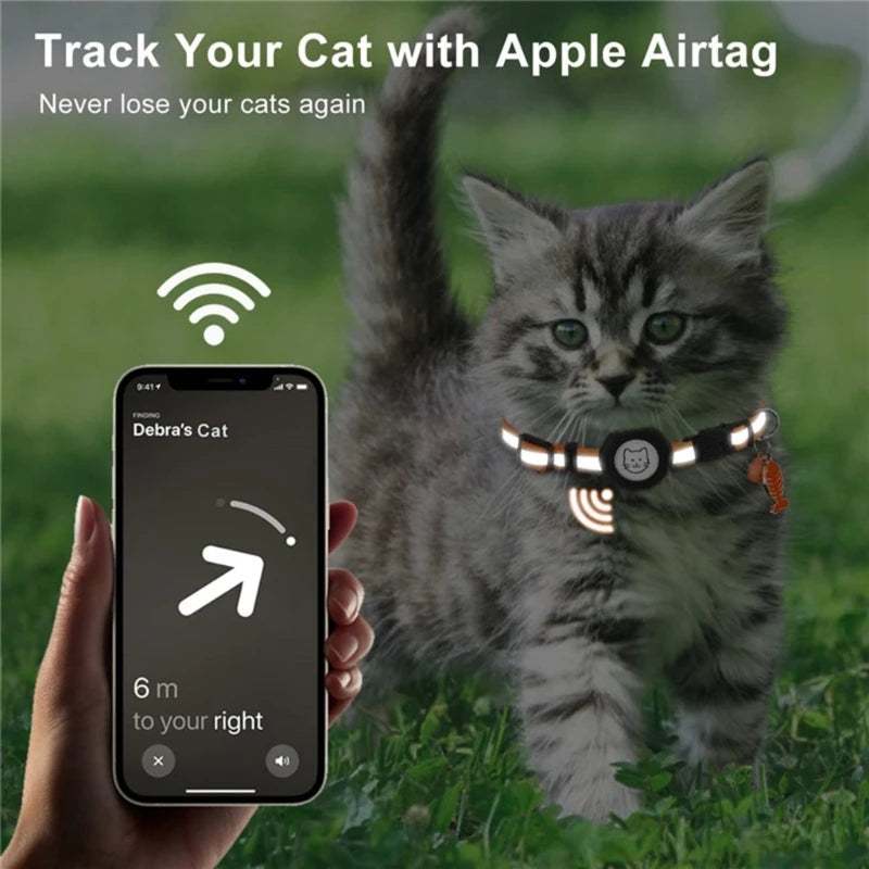 Reflective Cats Collar, Keep track of your cat's whereabouts with an AirTag, staying connected up to 6 meters away.