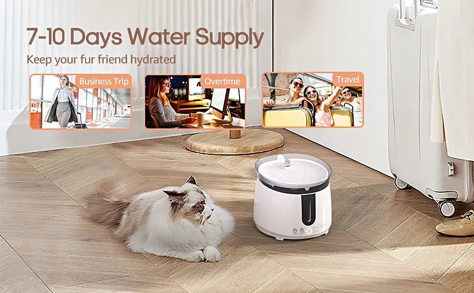 2L Cat Water Fountain, Portable water supply for pets, providing 2L for 7-10 days.