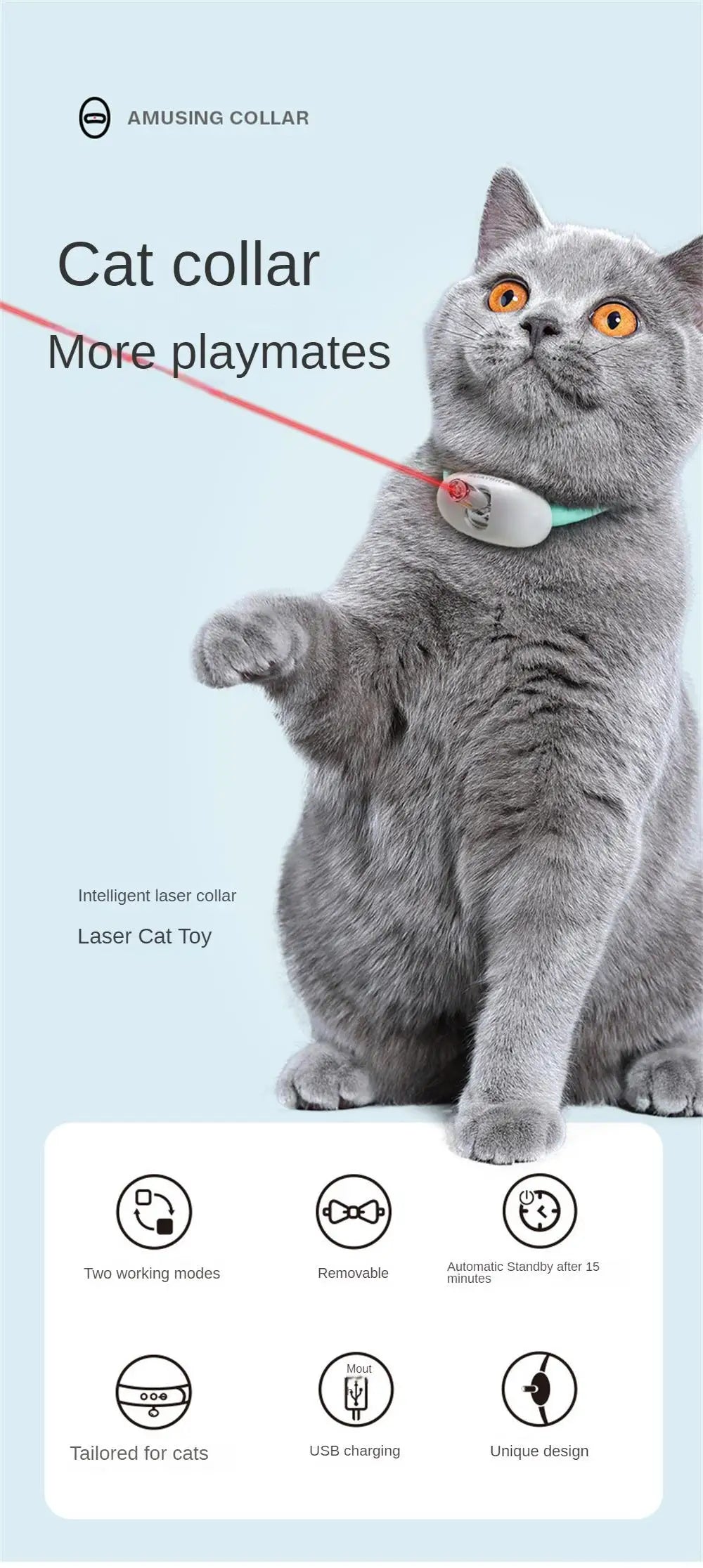 Pet Exercise Toys, Interactive cat toy with two modes, removable laser, and rechargeable design.