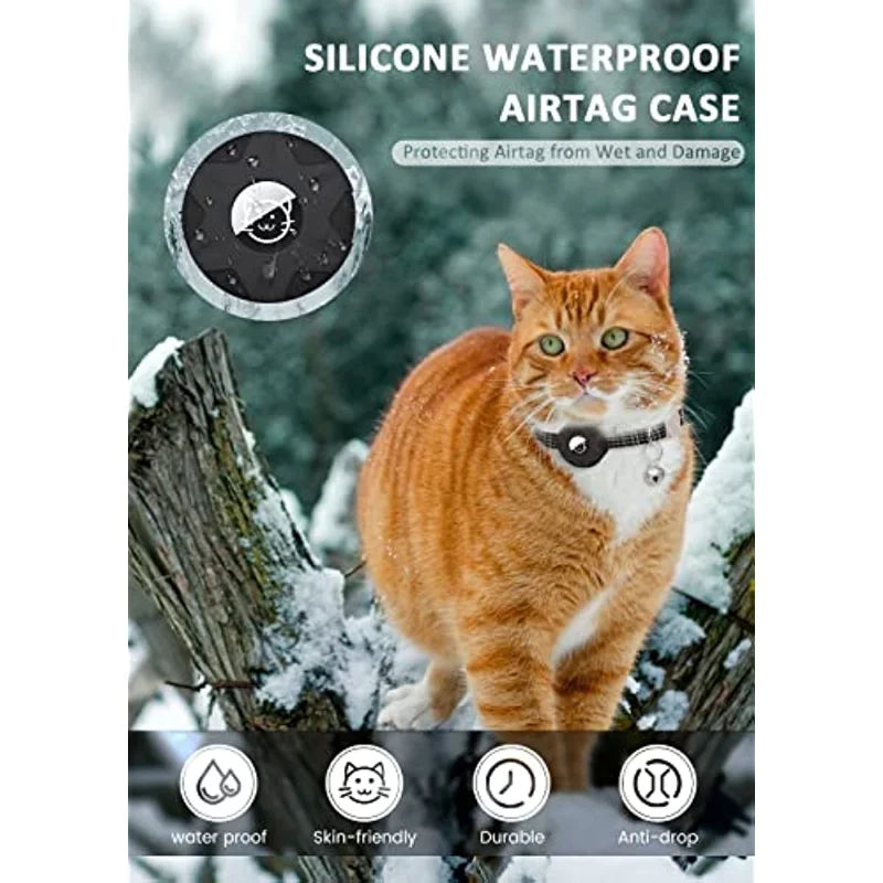 AirTag Cat Collar, Waterproof AirTag case with durable silicone material protects against water and drops.