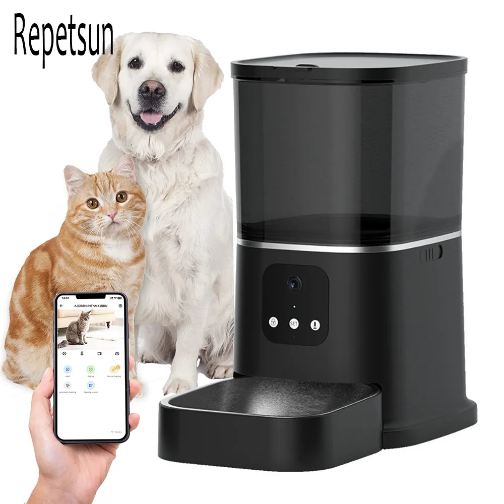 6L Automatic Pet Feeder - Smart Recorder APP Control Remote Feeding Timer Feed Cat Dog Food Dispenser With WiFi HD Camera Pet Bowl