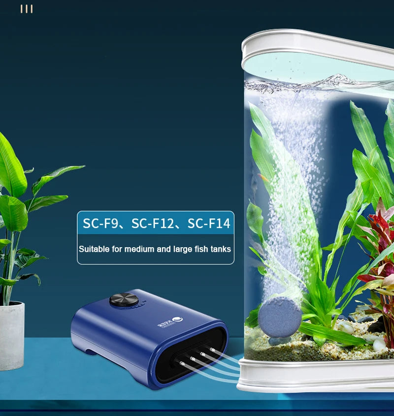 Silent Aquarium Oxygen Air Pump, Medium to large-sized fish tank suitable for SC-F9, F12, and F14 models.