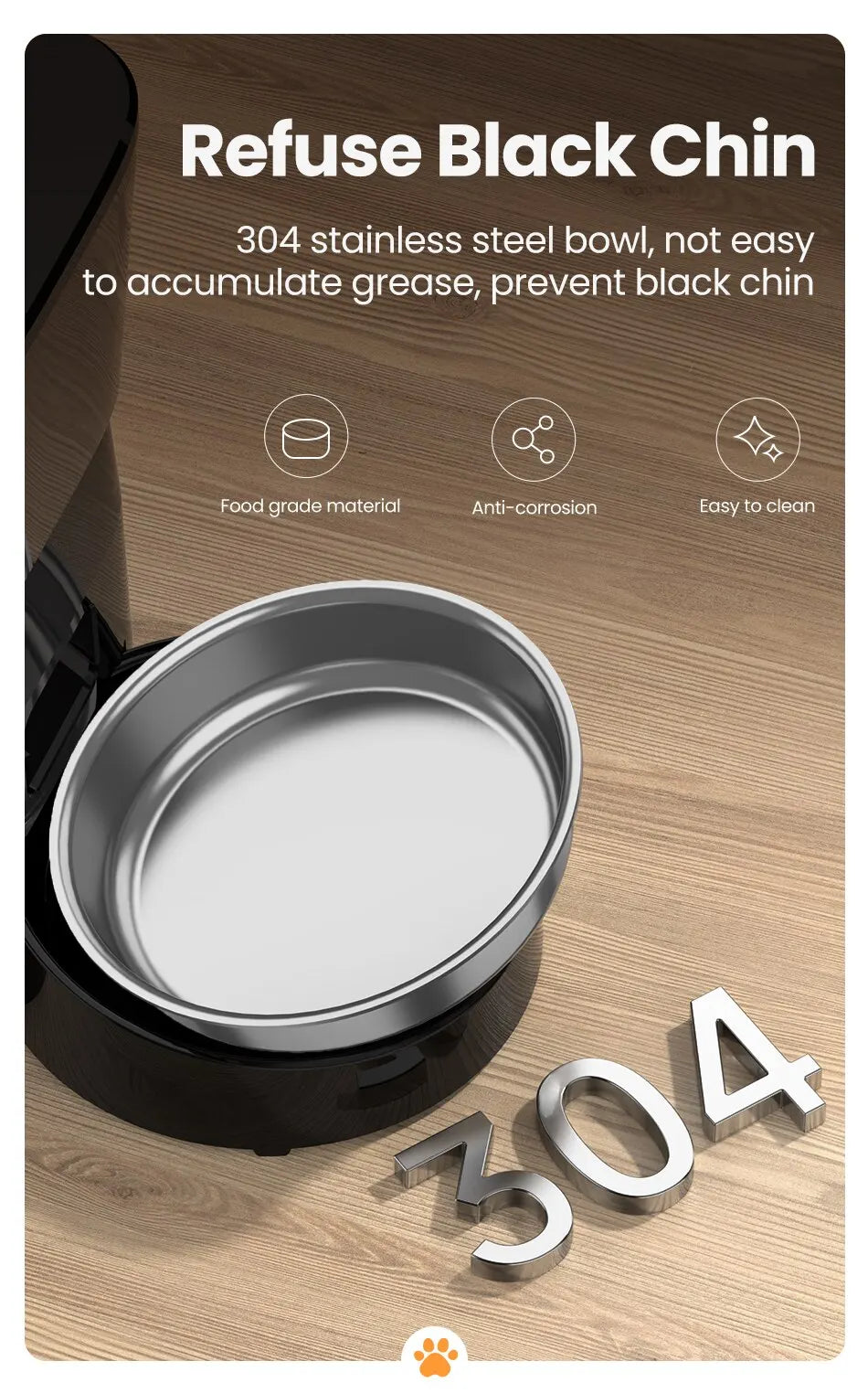 ROJECO 2L Automatic Pet Feeder, 304 Stainless Steel Bowl Feeder: Corrosion-resistant and easy to clean.