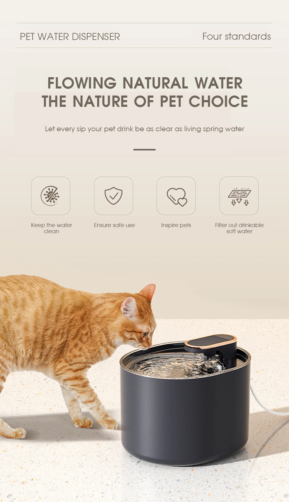 3L Automatic Pet Cat Drinking Fountain, Automatic pet water dispenser with four flows and built-in filter for fresh, clean water.