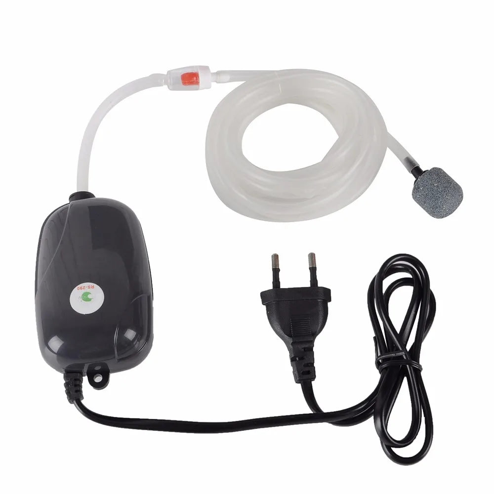 Aquarium Air Pump Fish Tank - Mini Compressor Single Double Outlet with Check Valve Tube Aquatic Accessories 220V 3W 5W