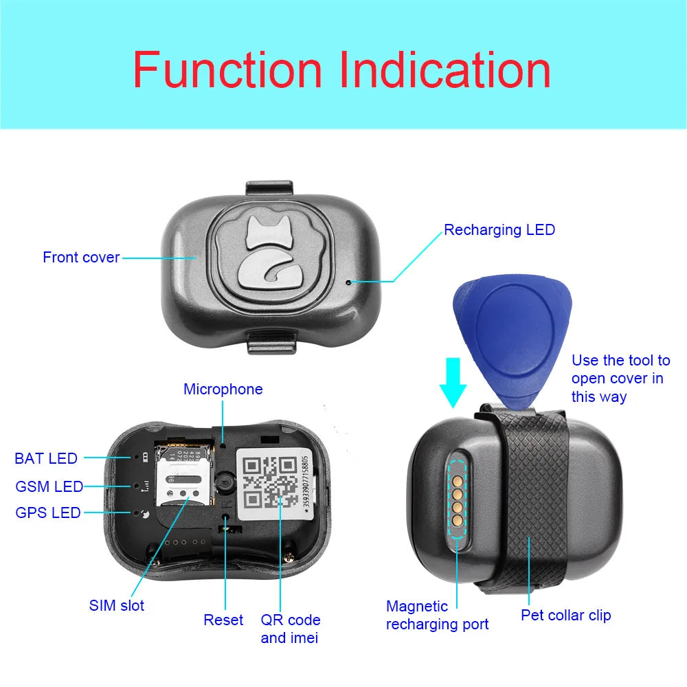 Dog Collar, Smart dog training collar with GPS, GSM, LED indicators, and rechargeable battery.