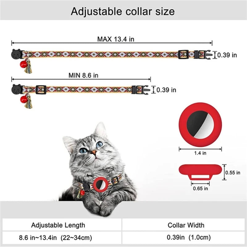 Anti-Lost Cats Collar, Adjustable collar with 8.6-13.4 inch (22-34cm) adjustable size and 0.39 inch (10cm) width.