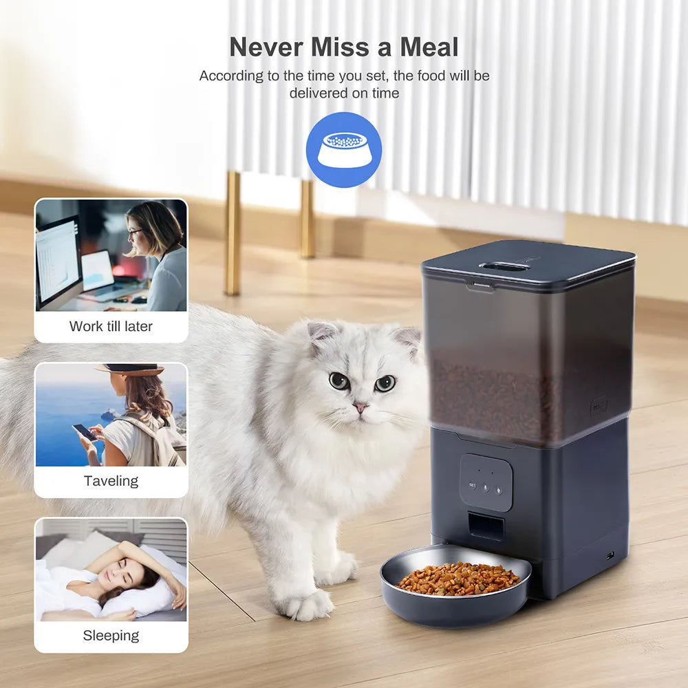 6L Cat Timing Feeder - Tuya APP Smart Cat Feeder Pet Dog Food Automatic Dispenser Suitable for Small Cats and Dogs Remote Feeding