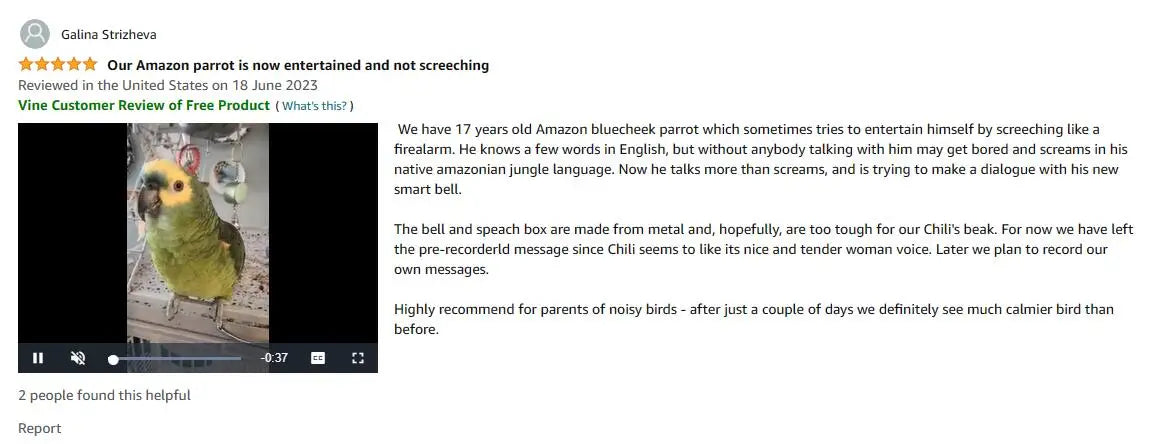 Parrot Toy, Amazon bluecheek parrot's screeching reduced with smart bell, now engages in conversations.