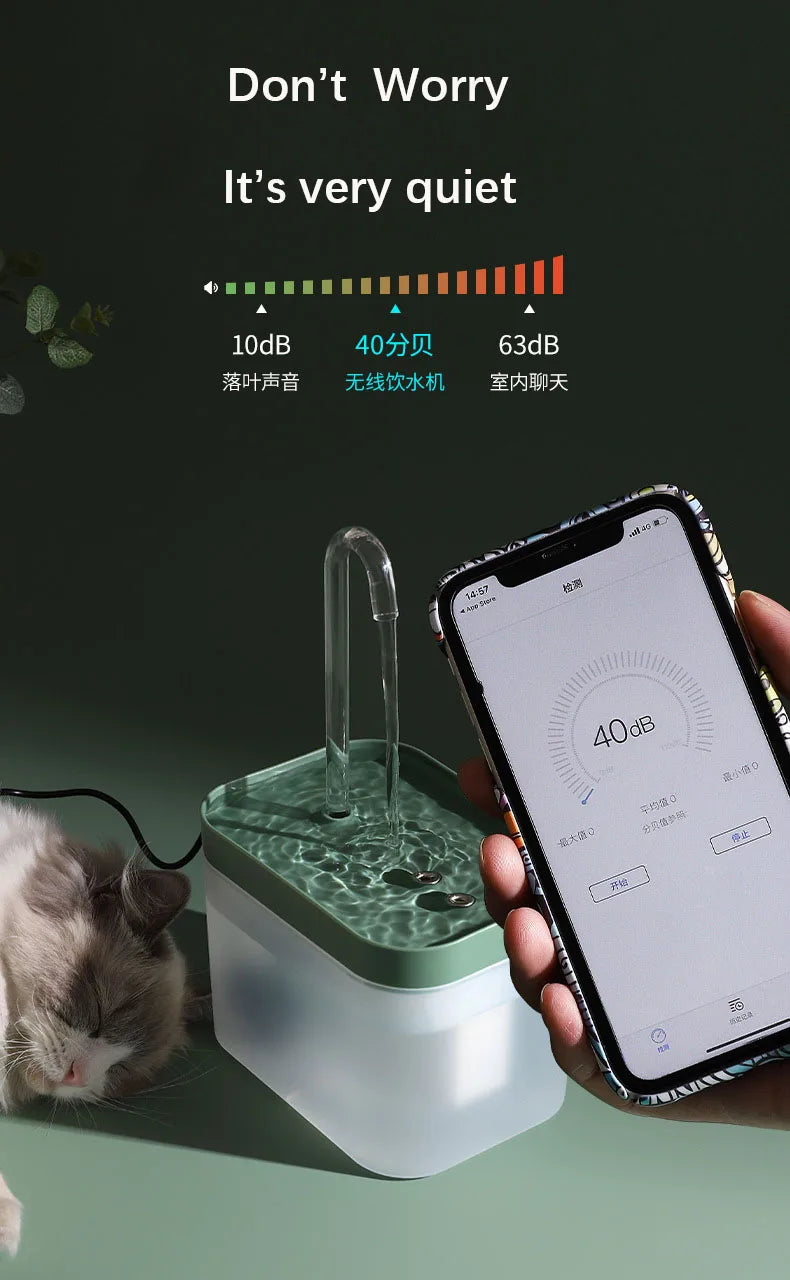 Whisper-quiet cat water fountain for silent homes, producing only 10dB of noise.