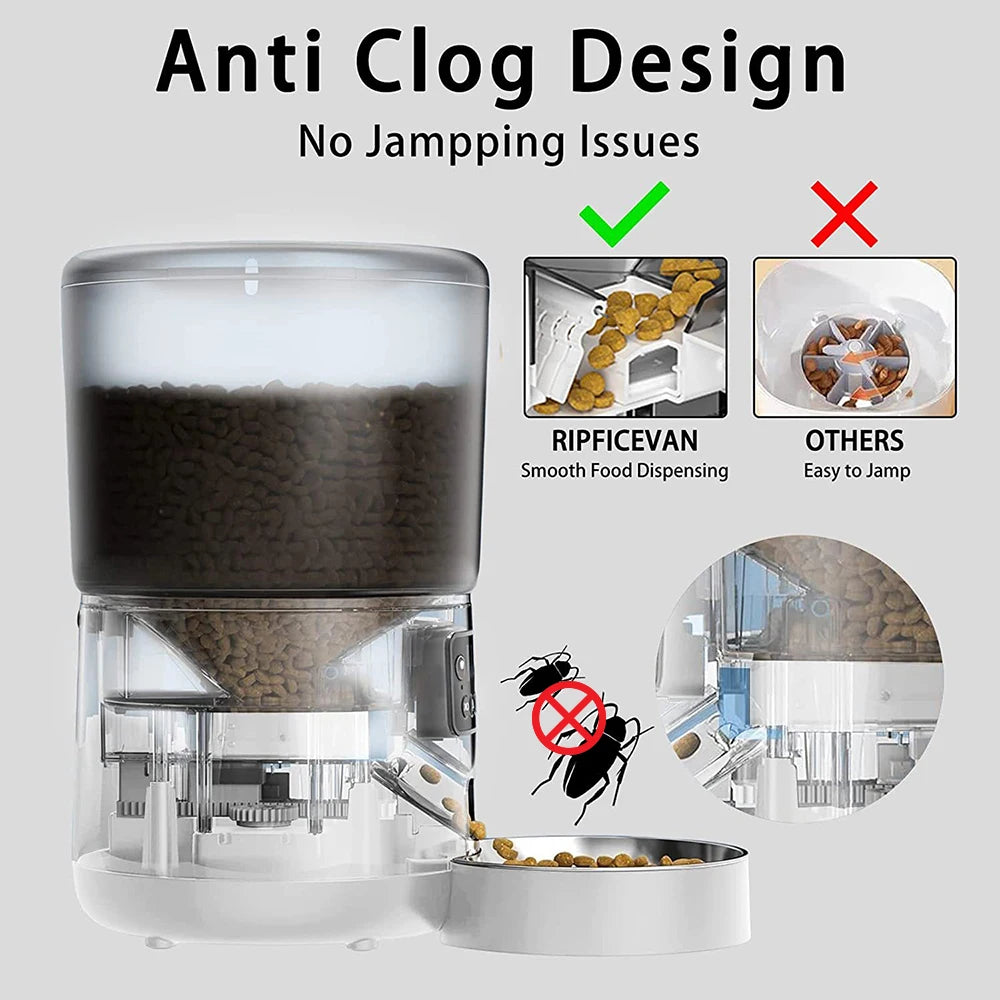 4L Automatic Cat Feeder, Easy food dispensing with no clogging or jamming, perfect for mealtime.