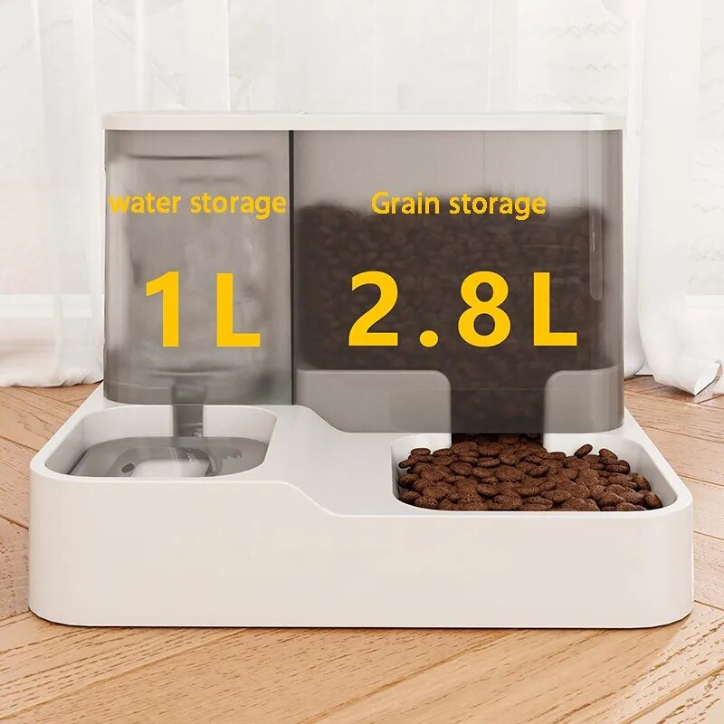 OUZEY 1L Automatic Feeder - Cat Dog Food Bowl With Water Fountain Pet Items Large Capacity Raised Stand Dish Bowl For Cat Drinker