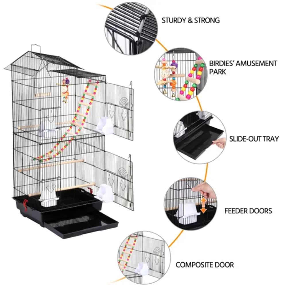 SMILE MART 39" Metal Bird Cage, Strong bird cage with slide-out feeder and easy-access doors for convenient feeding.