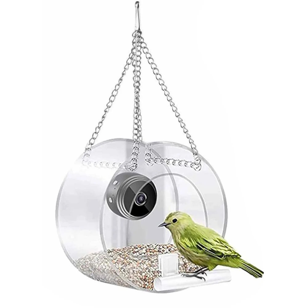 Smart Bird House, Smart bird feeder with camera and acrylic design for outdoor use.