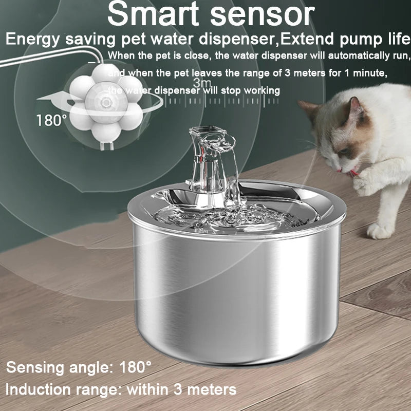 Intelligent water fountain detects cat's presence, runs automatically to keep them hydrated.