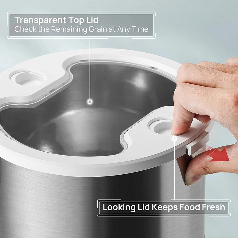 Smart APP 3L Pet Feeder, Check remaining food through transparent lid, keeping it fresh and visible. Top lid allows for easy monitoring.