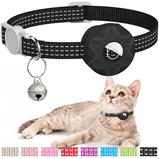 AirTag Cat Collar Reflective Kitten Collar - Breakaway Apple Air Tag Cat Collar, GPS Cat Collar with AirTag Holder and Bell