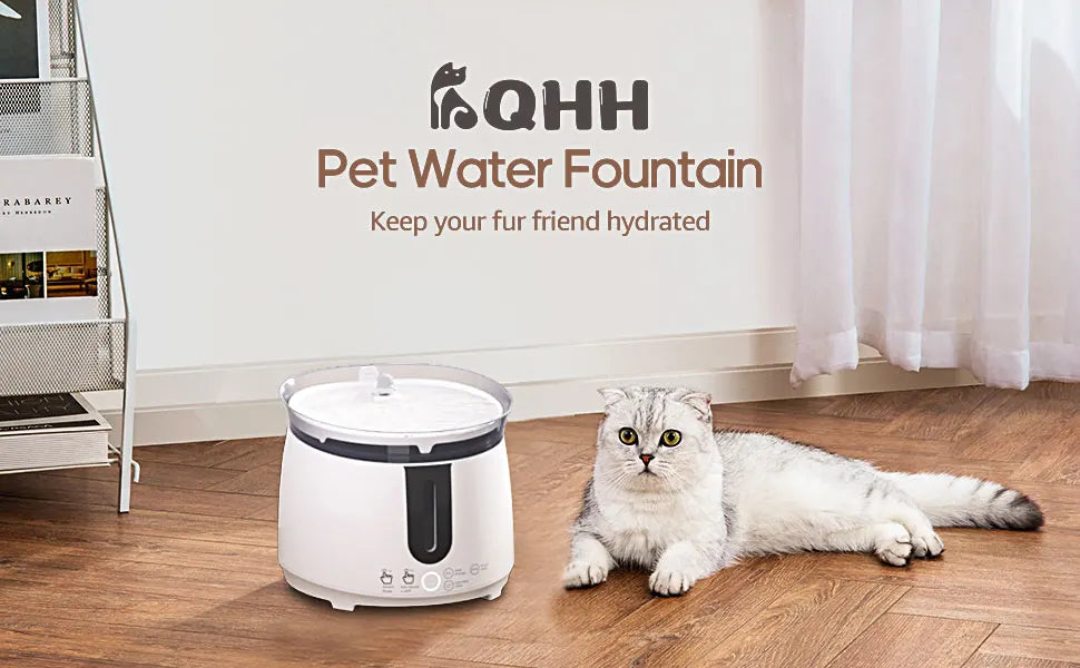 2L Cat Water Fountain, Wireless smart pet water fountain with auto-filter and recirculation keeps cats hydrated.