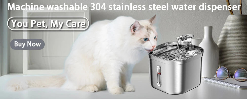 Pet Cat Water Fountain, Pet-friendly stainless steel water dispenser, easy to clean and maintain.
