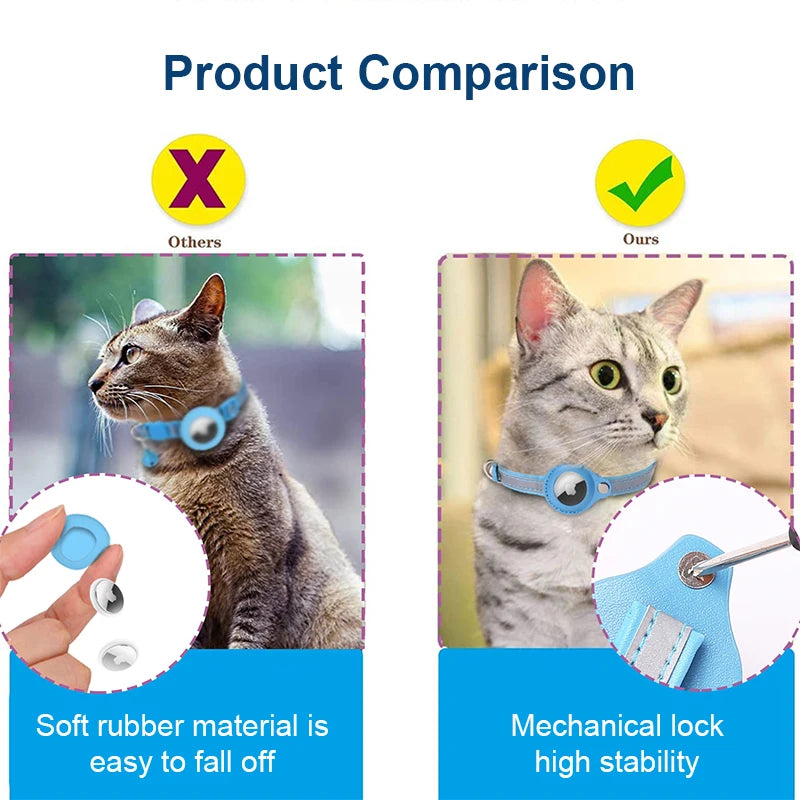 Anti-Lost Pet Cat Collar, Ours features a soft rubber material and mechanical lock for high stability and prevention of accidental falls.